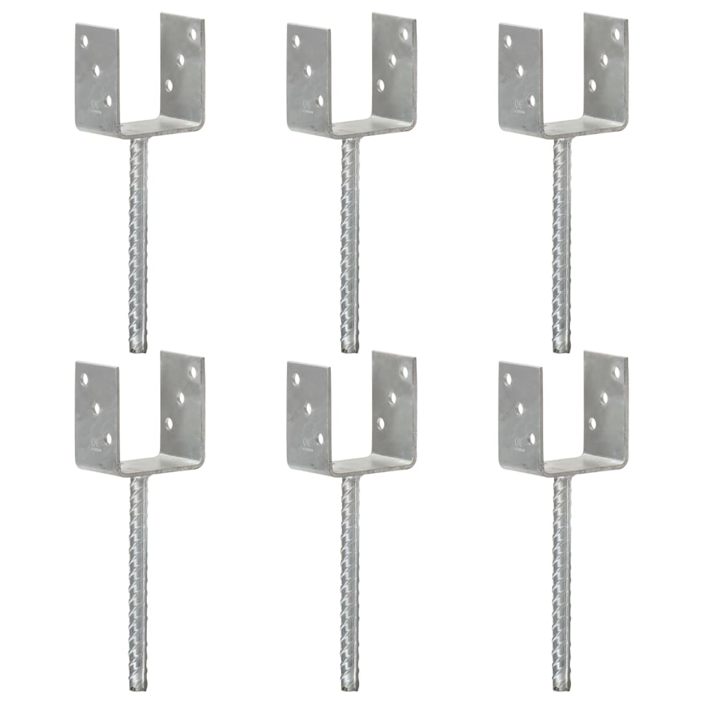 vidaXL Post Anchors 6 pcs Silver 9x6x30 cm Galvanized Steel