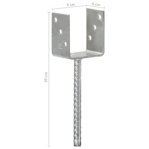 vidaXL Post Anchors 6 pcs Silver 9x6x30 cm Galvanized Steel