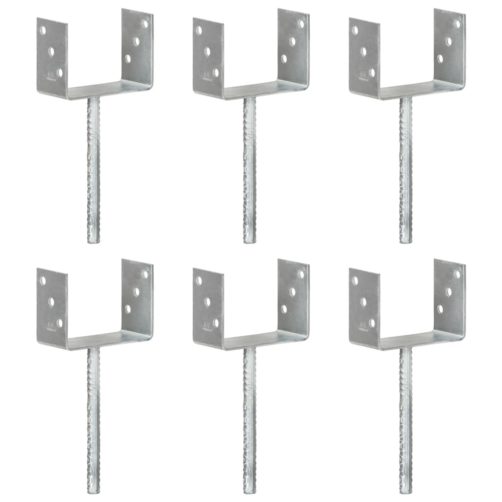 vidaXL Post Anchors 6 pcs. Silver 14x6x30 cm Galvanized Steel