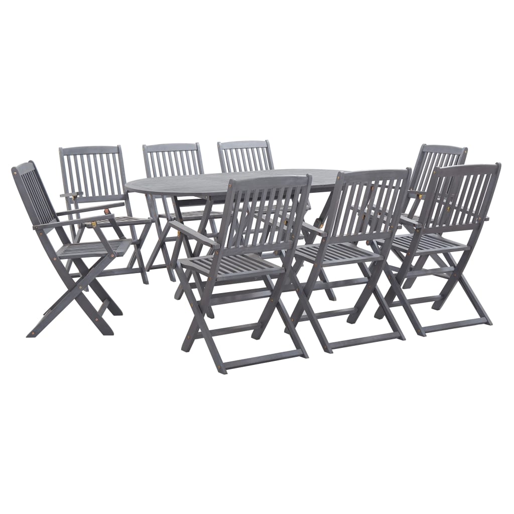 vidaXL 9-piece Outdoor Dining Set Solid Acacia Wood Grey