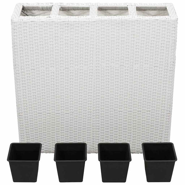 vidaXL Garden Raised Bed with 4 Pots 2 pcs. Poly Rattan White