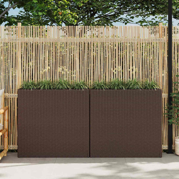 vidaXL Garden Raised Bed with 4 Pots 2 pcs Poly Rattan Brown