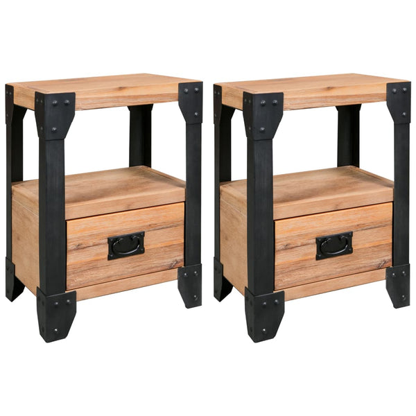 vidaXL Nightstands 2 pcs. Solid Acacia Wood Steel 40 x 30 x 54 cm