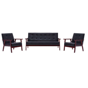 vidaXL 3-Piece Sofa Set Black Faux Leather