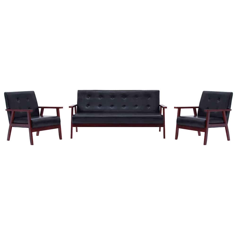 vidaXL 3-Piece Sofa Set Black Faux Leather