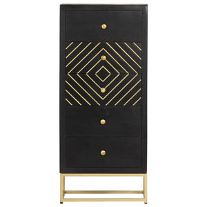 vidaXL Drawer Cabinet Black Golden 45x30x105cm Mango Wood