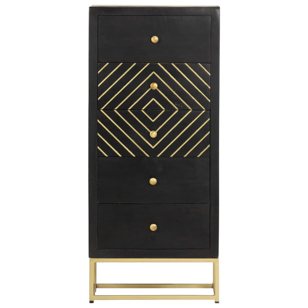 vidaXL Drawer Cabinet Black Golden 45x30x105cm Mango Wood
