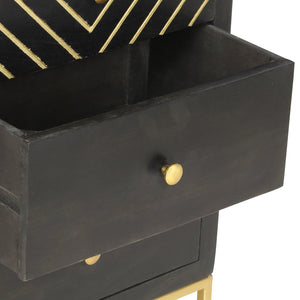vidaXL Drawer Cabinet Black Golden 45x30x105cm Mango Wood