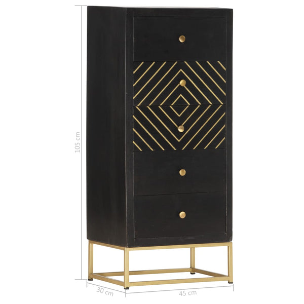vidaXL Drawer Cabinet Black Golden 45x30x105cm Mango Wood