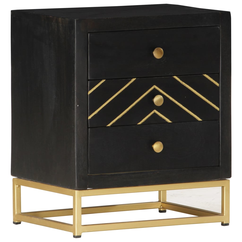 vidaXL Nightstand Black and Gold 40 x 30 x 50 cm Solid Mango Wood