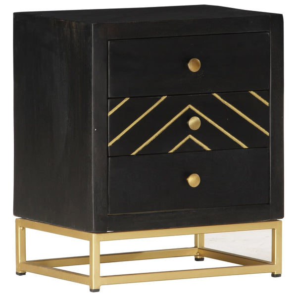 vidaXL Nightstand Black and Gold 40 x 30 x 50 cm Solid Mango Wood