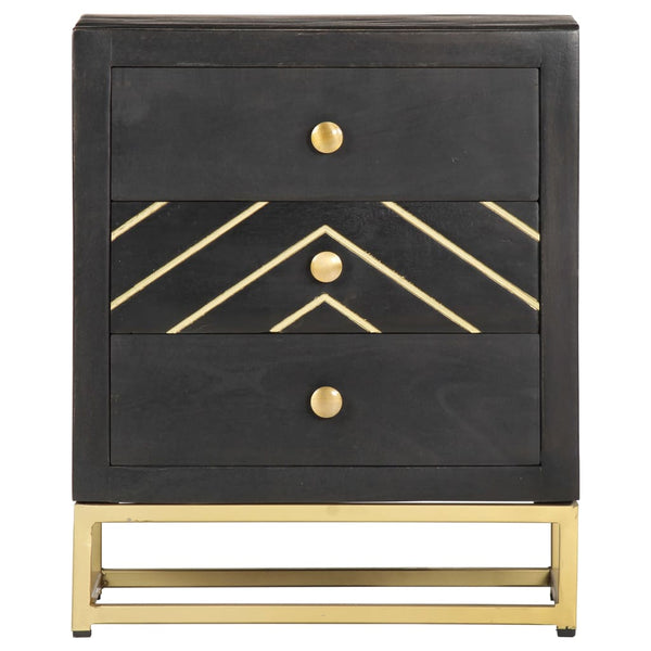 vidaXL Nightstand Black and Gold 40 x 30 x 50 cm Solid Mango Wood