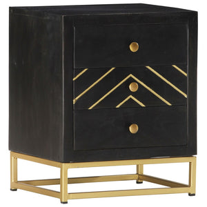 vidaXL Nightstand Black and Gold 40 x 30 x 50 cm Solid Mango Wood