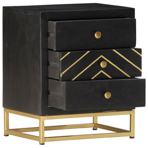 vidaXL Nightstand Black and Gold 40 x 30 x 50 cm Solid Mango Wood