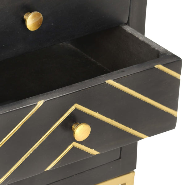 vidaXL Nightstand Black and Gold 40 x 30 x 50 cm Solid Mango Wood