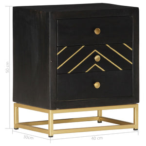 vidaXL Nightstand Black and Gold 40 x 30 x 50 cm Solid Mango Wood