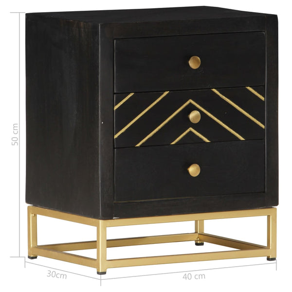 vidaXL Nightstand Black and Gold 40 x 30 x 50 cm Solid Mango Wood