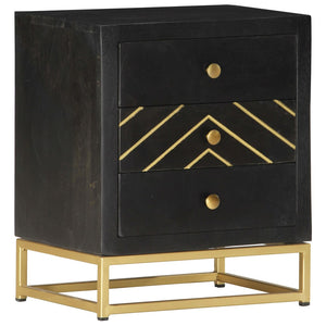 vidaXL Nightstand Black and Gold 40 x 30 x 50 cm Solid Mango Wood