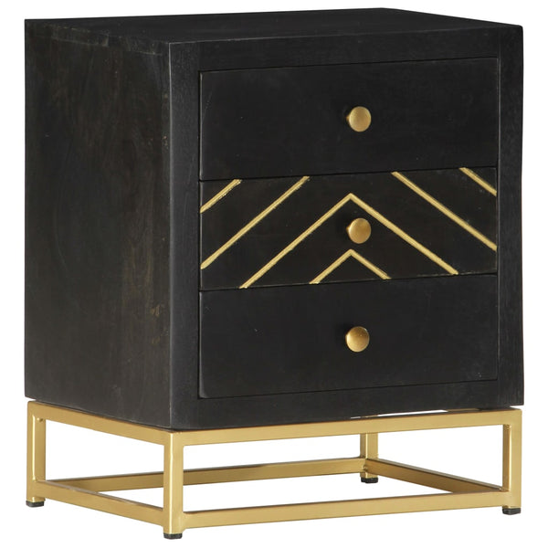 vidaXL Nightstand Black and Gold 40 x 30 x 50 cm Solid Mango Wood