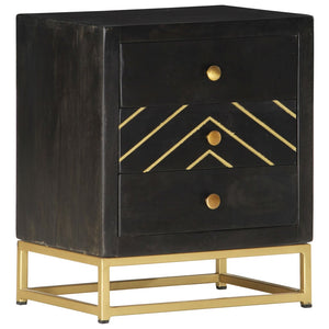 vidaXL Nightstand Black and Gold 40 x 30 x 50 cm Solid Mango Wood