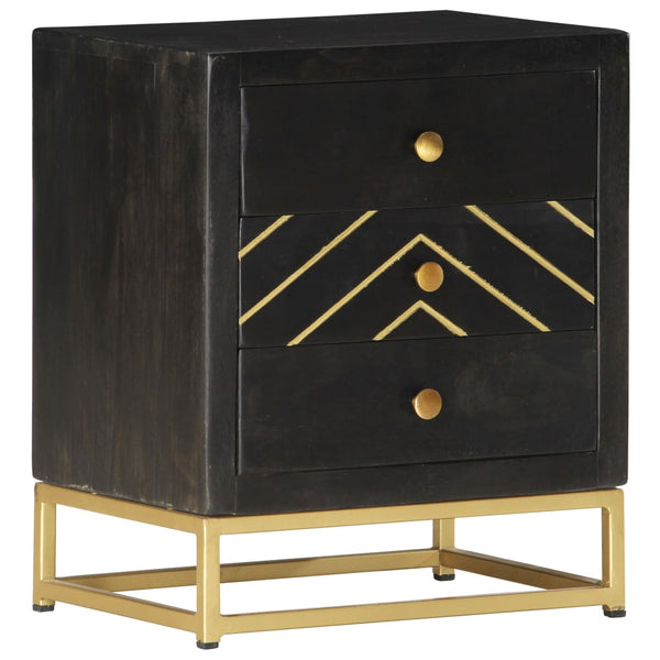 vidaXL Nightstand Black and Gold 40 x 30 x 50 cm Solid Mango Wood
