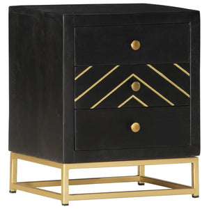 vidaXL Nightstand Black and Gold 40 x 30 x 50 cm Solid Mango Wood