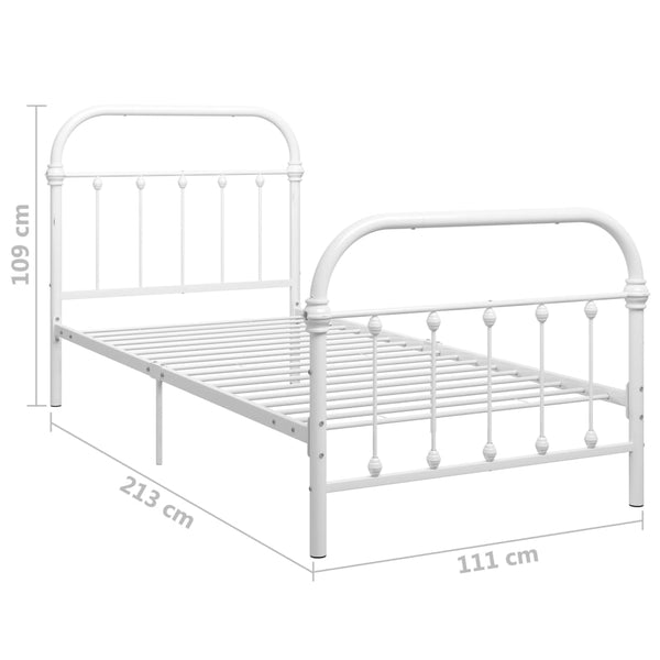 vidaXL Bed Frame White Metal 100 x 200 cm