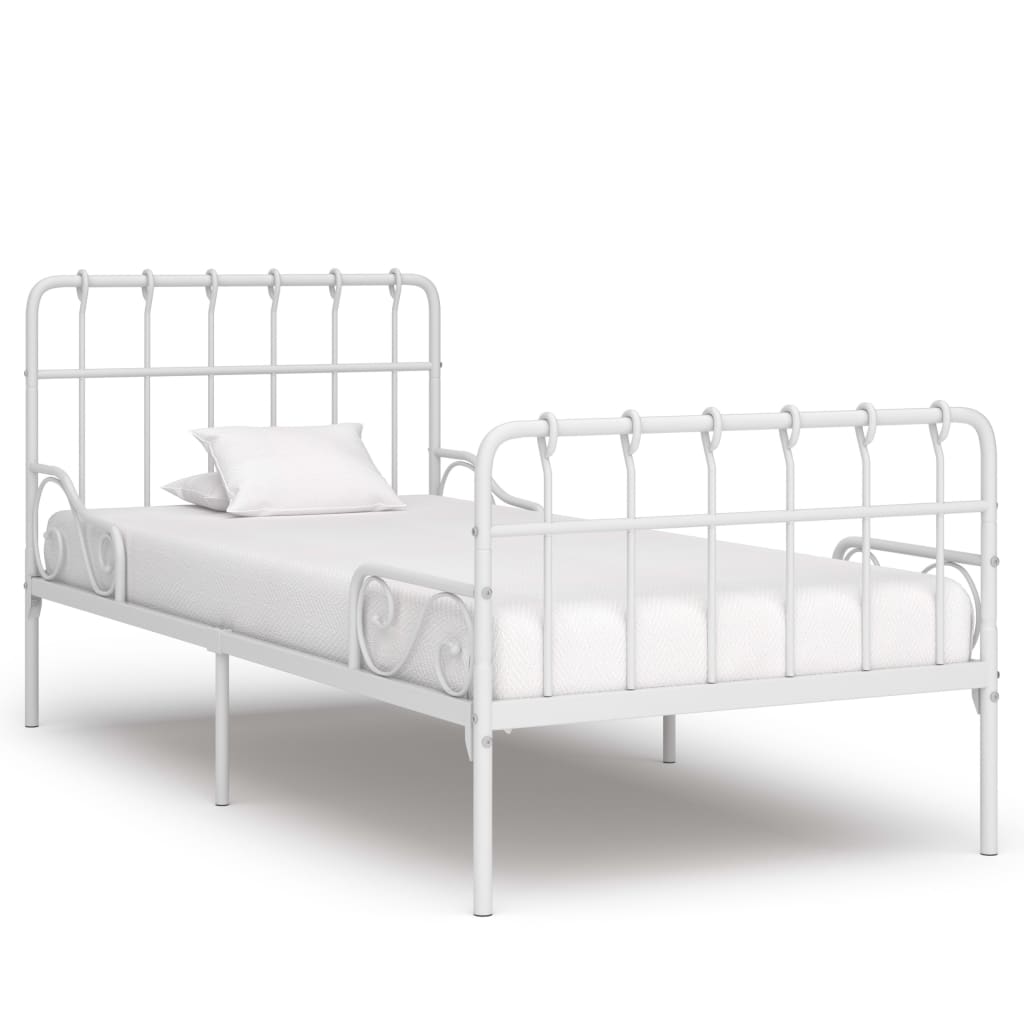 vidaXL Bed Frame with Slatted Base White Metal 90x200 cm