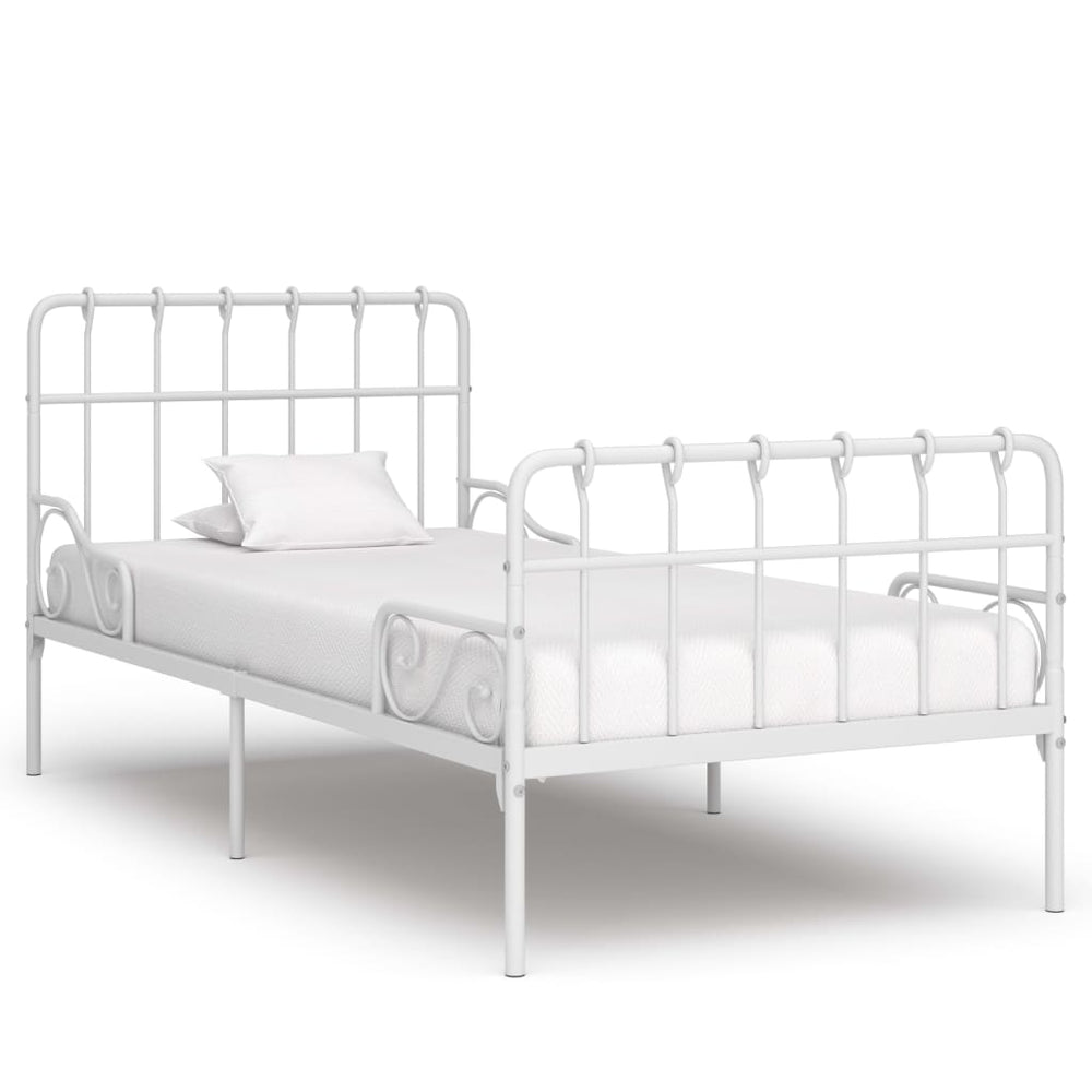 vidaXL Bed Frame with Slatted Base White Metal 90x200 cm