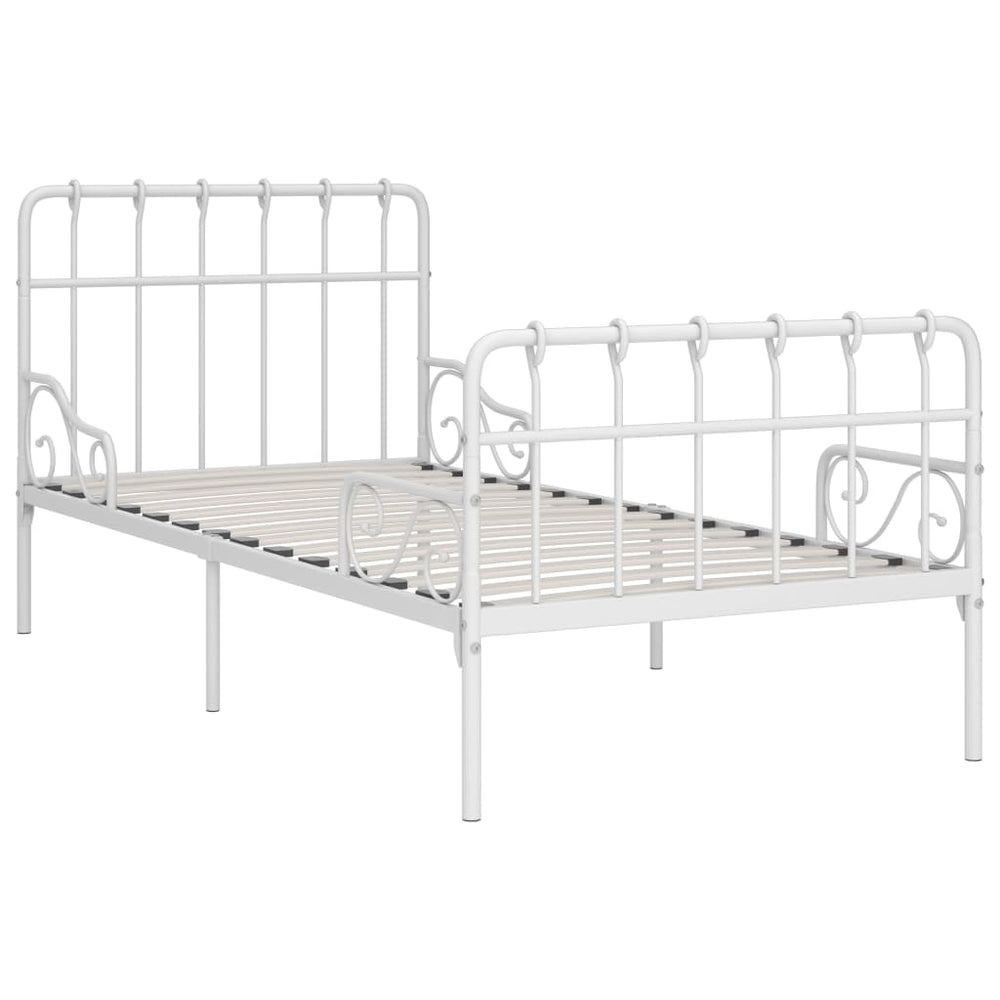 vidaXL Bed Frame with Slatted Base White Metal 90x200 cm