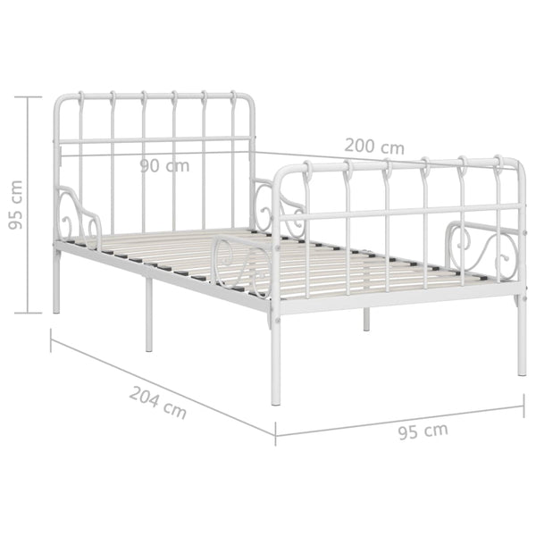 vidaXL Bed Frame with Slatted Base White Metal 90x200 cm