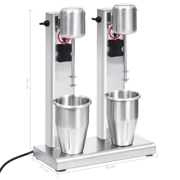 vidaXL Milkshake Maker with Two Cups Stainless Steel 2 L