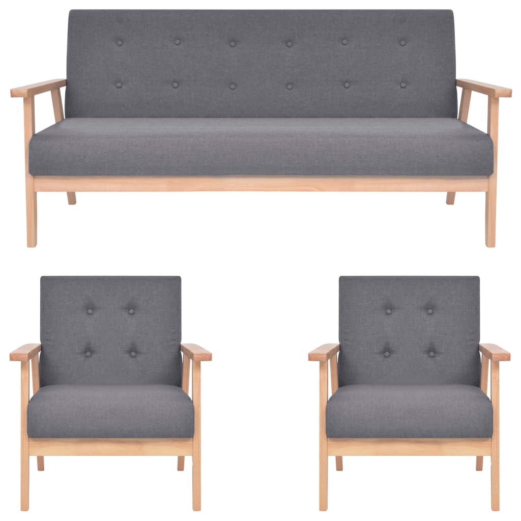 vidaXL 3-Piece Sofa Set Fabric Dark Grey