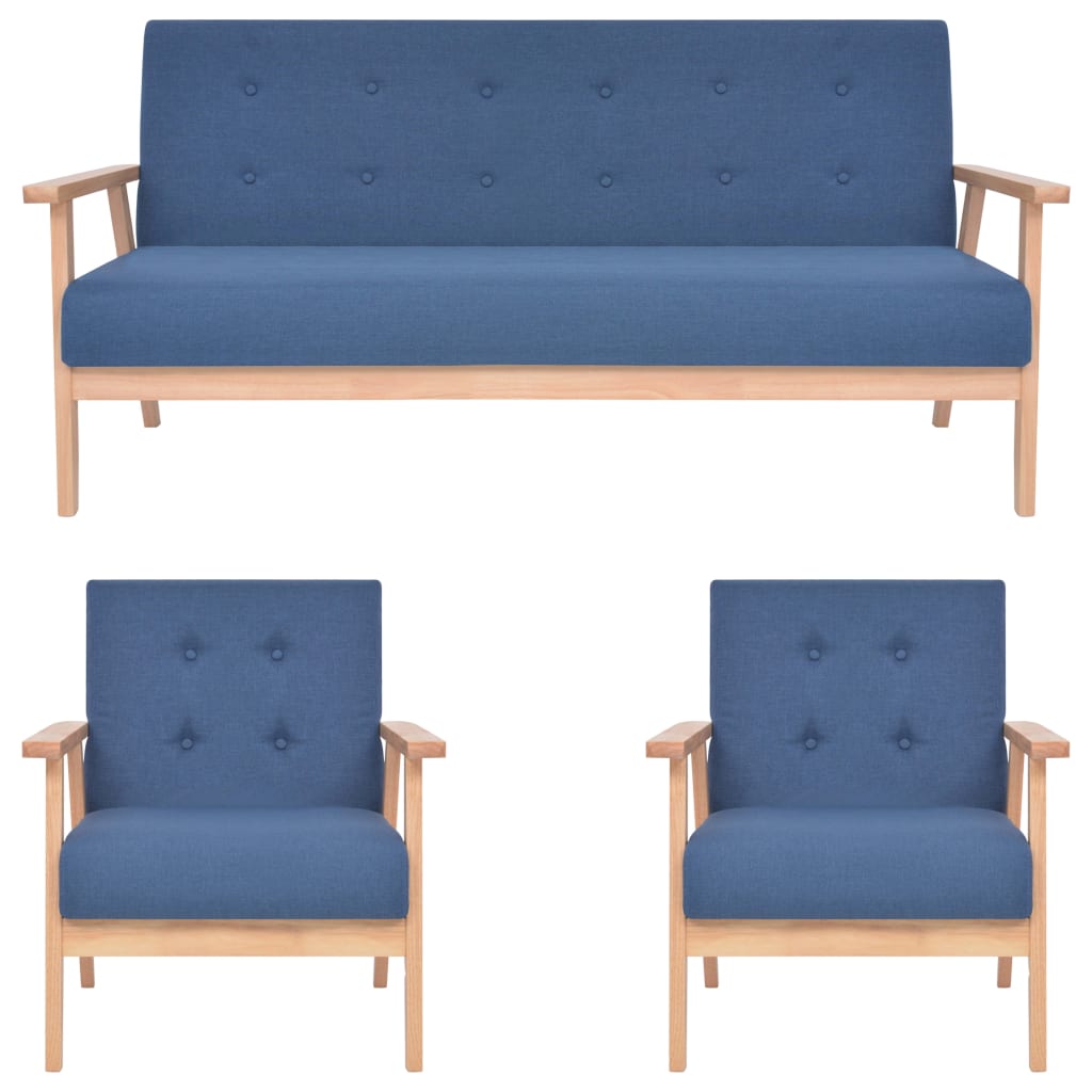 vidaXL 3-Piece Sofa Set Fabric Blue