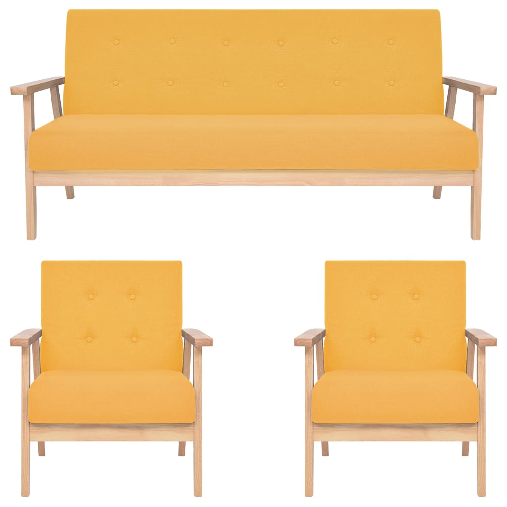 vidaXL 3-Piece Sofa Set Fabric Yellow