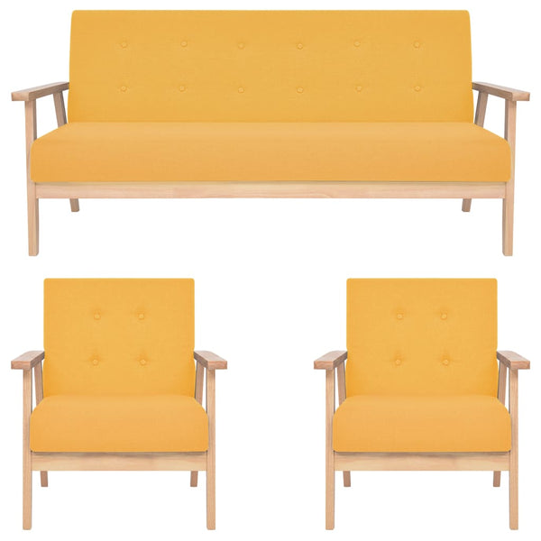 vidaXL 3-Piece Sofa Set Fabric Yellow