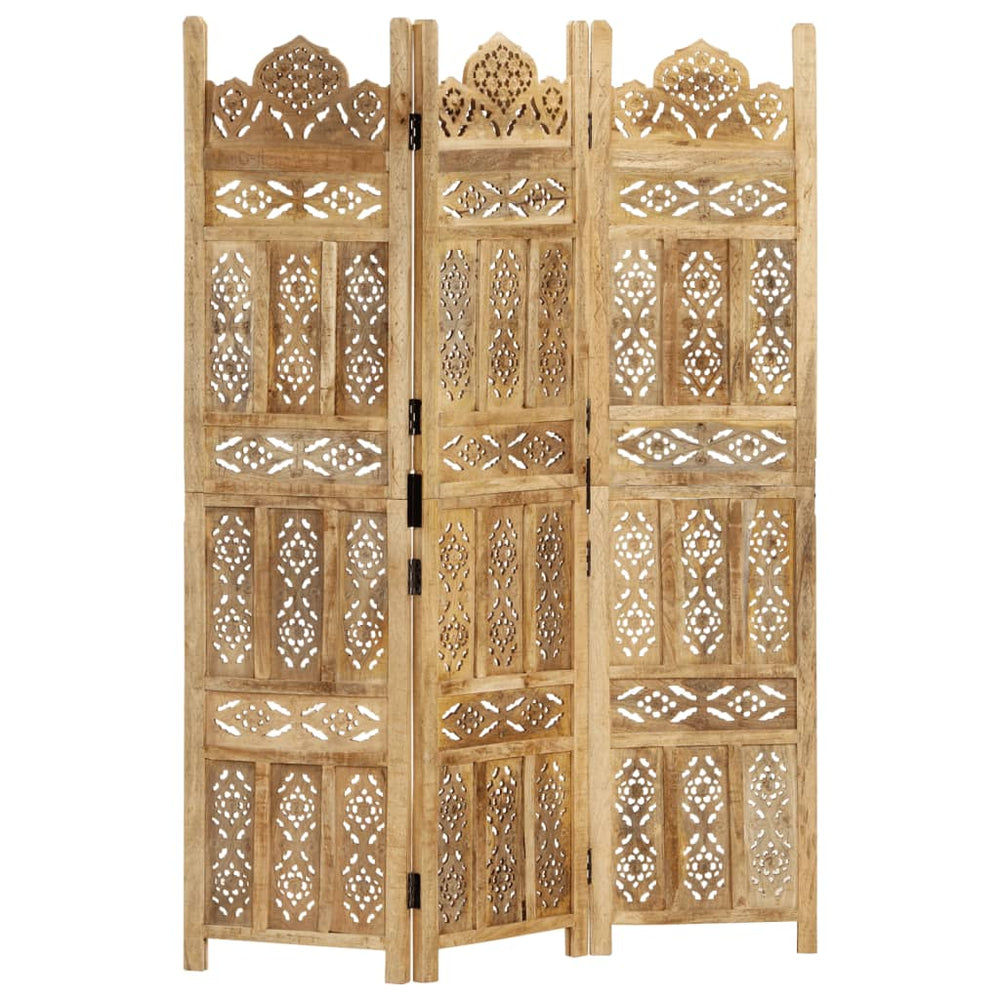 vidaXL 3-Panel Hand-Carved Room Divider 120×165 cm Solid Mango Wood