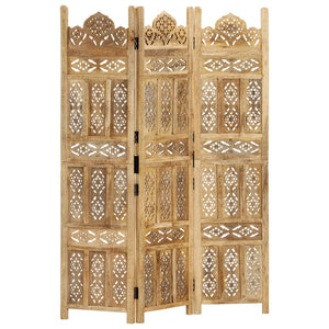 vidaXL 3-Panel Hand-Carved Room Divider 120×165 cm Solid Mango Wood