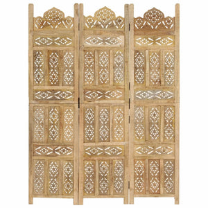 vidaXL 3-Panel Hand-Carved Room Divider 120×165 cm Solid Mango Wood