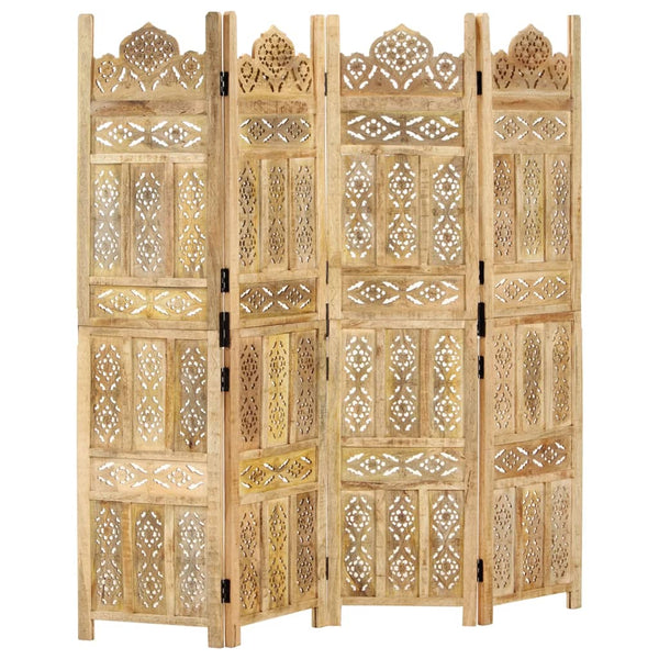 vidaXL 4-Panel Hand-Carved Room Divider 160x165 cm Solid Mango Wood