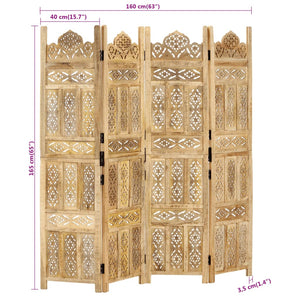 vidaXL 4-Panel Hand-Carved Room Divider 160x165 cm Solid Mango Wood