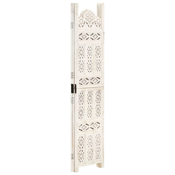 vidaXL 3-Panel Room Divider Hand-Carved White 120×165cm Solid Mango Wood