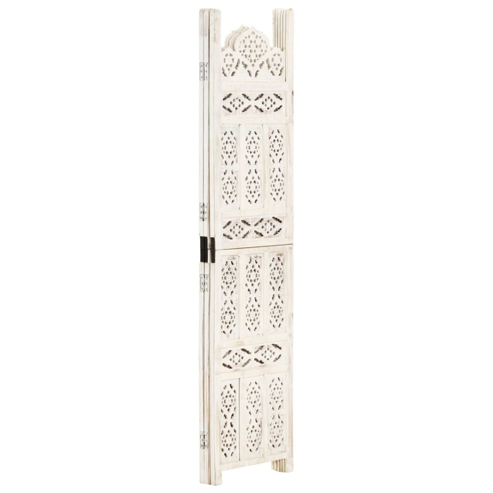 vidaXL 3-Panel Room Divider Hand-Carved White 120×165cm Solid Mango Wood