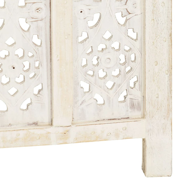 vidaXL 3-Panel Room Divider Hand-Carved White 120×165cm Solid Mango Wood
