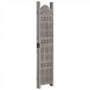 vidaXL 3-Panel Hand-Carved Room Divider Grey 120×165cm Solid Mango Wood