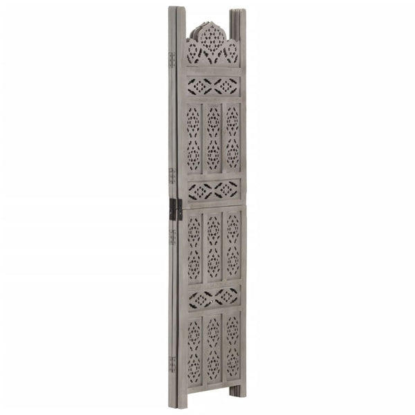 vidaXL 3-Panel Hand-Carved Room Divider Grey 120×165cm Solid Mango Wood