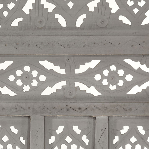 vidaXL 3-Panel Hand-Carved Room Divider Grey 120×165cm Solid Mango Wood