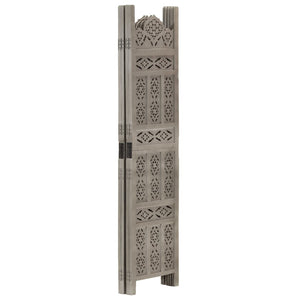 vidaXL 4-Panel Hand-Carved Room Divider Grey 160x165 cm Mango Wood