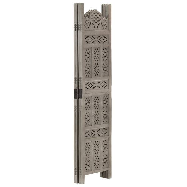 vidaXL 4-Panel Hand-Carved Room Divider Grey 160x165 cm Mango Wood