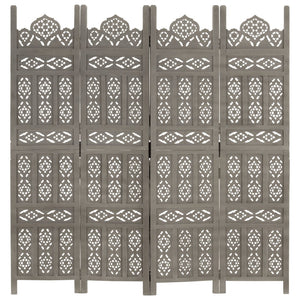 vidaXL 4-Panel Hand-Carved Room Divider Grey 160x165 cm Mango Wood
